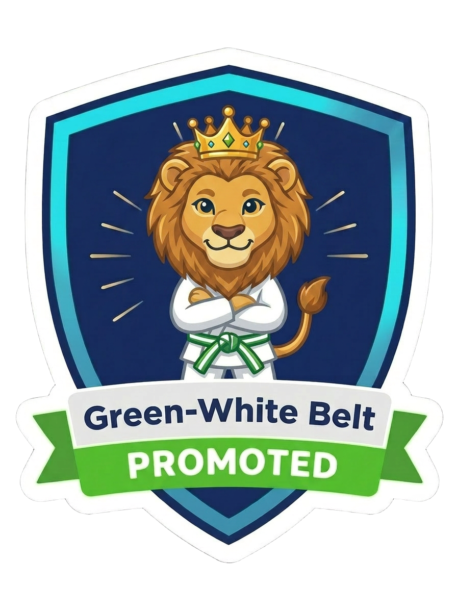 Green and White kid belt promotion sticker