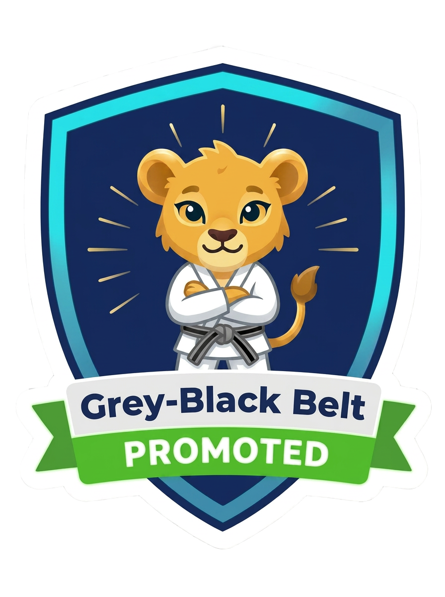 Grey and Black kid belt promotion sticker
