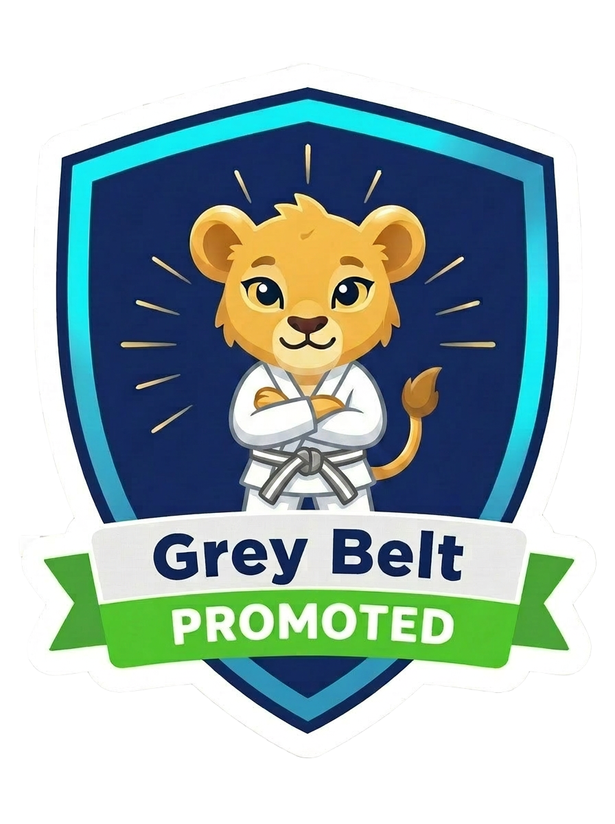 Grey and White kid belt promotion sticker