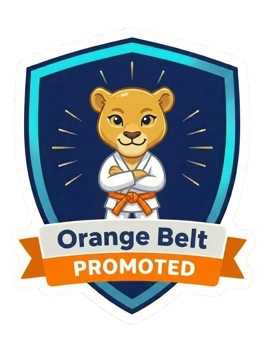 Orange kid belt promotion sticker