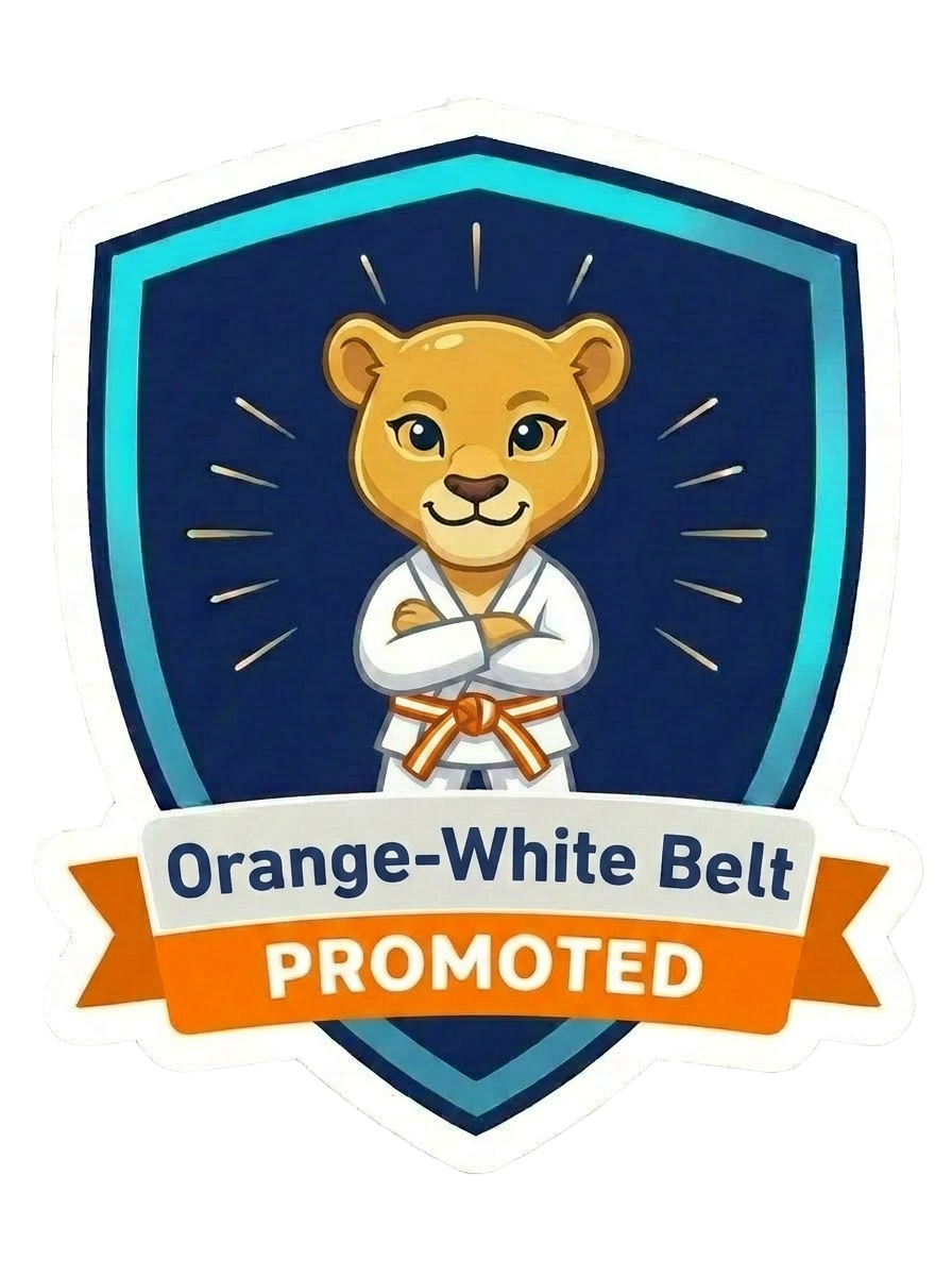 Orange and White kid belt promotion sticker