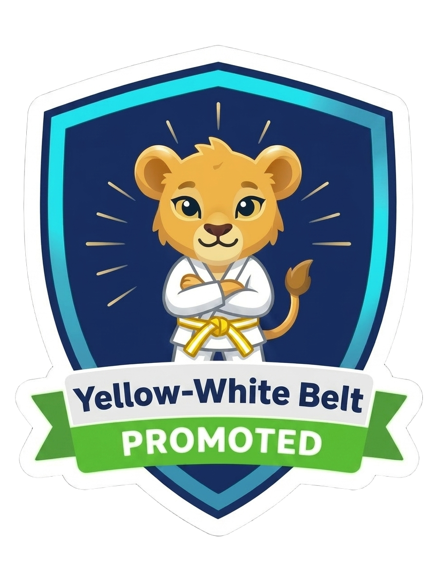Yellow and White kid belt promotion sticker